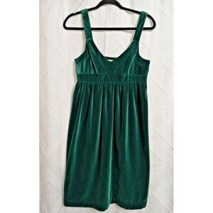 Lands End Green Velvet Dress Babydoll Empire Sweetheart Sz 8 Side zipper